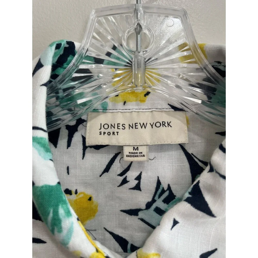 Jones New York 100% Linen Button Up Shirt Womens M Daisy Print 3/4 Sleeve - Picture 4 of 9